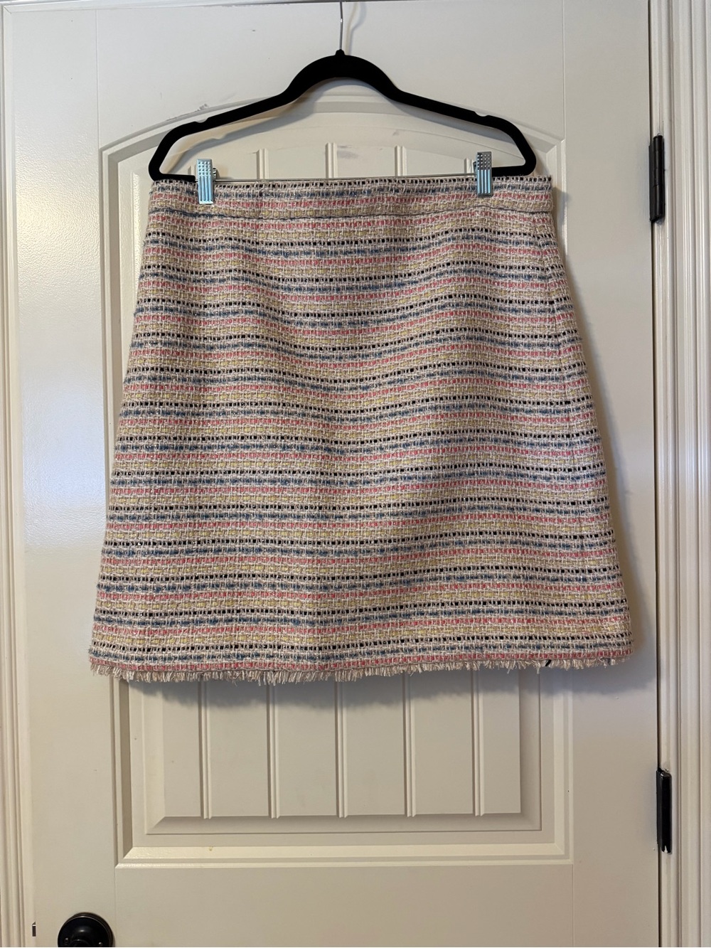 Ann Taylor Cream Tweed Mini Skirt with Pink & Blue Stripes
